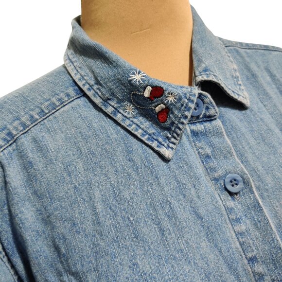 C.J. Banks 2X Plus Size Vintage 2004 Penguin Embroidered Denim Christmas Shirt - Picture 6 of 12